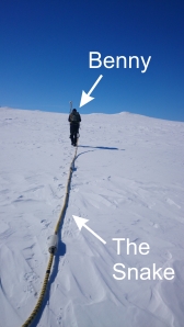 Benny tows 'The Snake' GPR system along Midtdalsbreen.