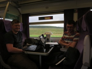 Joss and Paul on the train from Thurso to Inverness